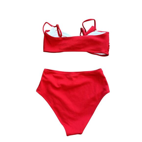 Red High Waisted Bikini Swim Tie Front Women's Size Medium - Picture 3 of 4
